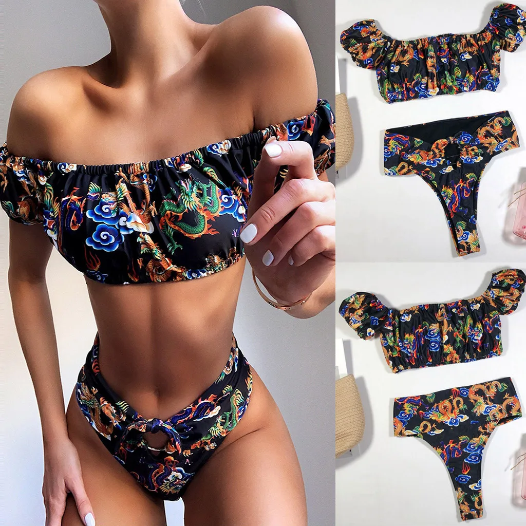 Сказочный раздельный купальник с открытыми плечами женский бикини пуш-ап