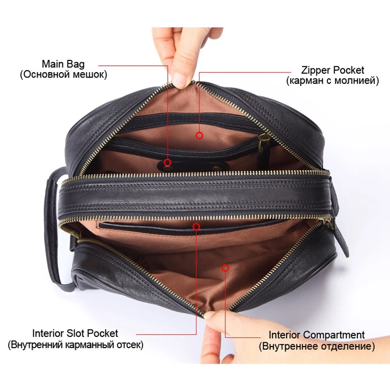 MISFITS Men's Wash Bag Multi-Function Ladies Cosmetic Large-Capacity Leather Double-Layer Handbag |