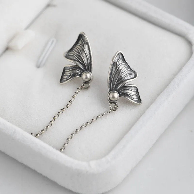 

925 Sterling Silver Butterfly Earrings For Women Long Tassel Stud Earring Women Gift