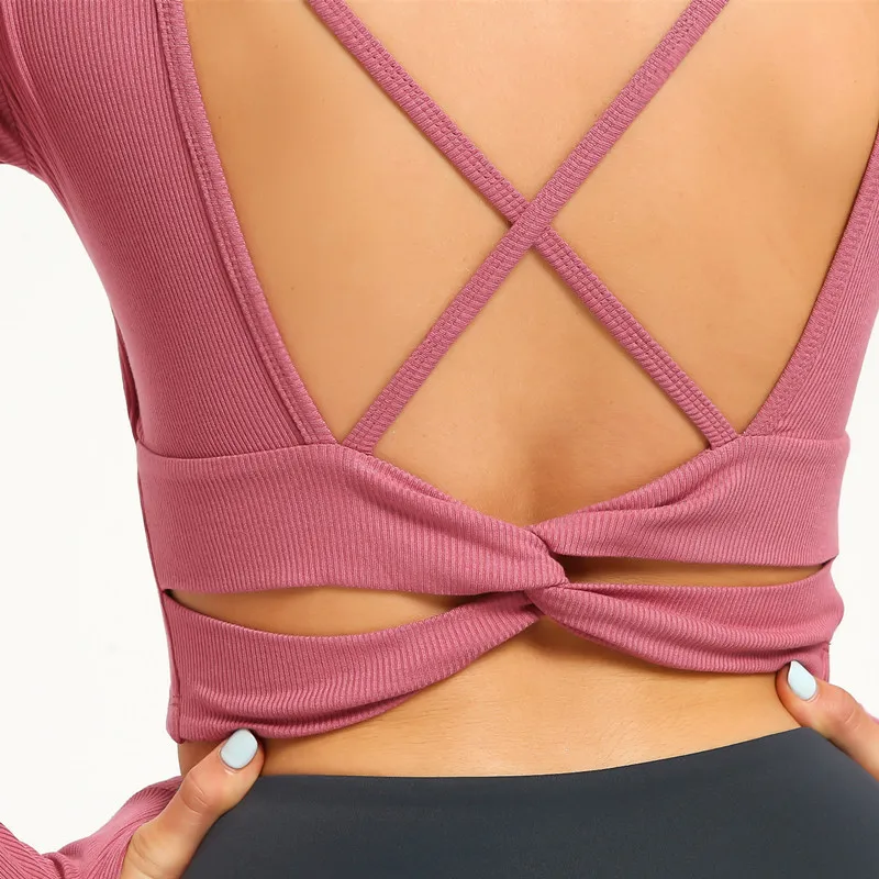 Женская рубашка с длинным рукавом BESCSHERE ребристая ткань для фитнеса и танцев