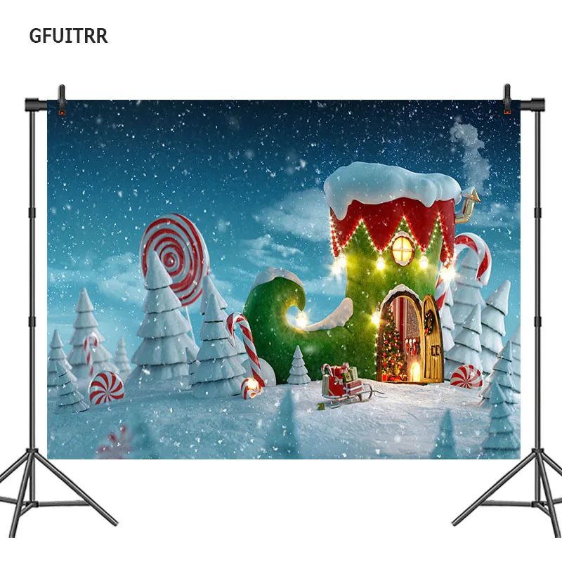 GFUITRR Рождество С Новым Годом фотография Фон Санта дом сани Декор зимняя снежная