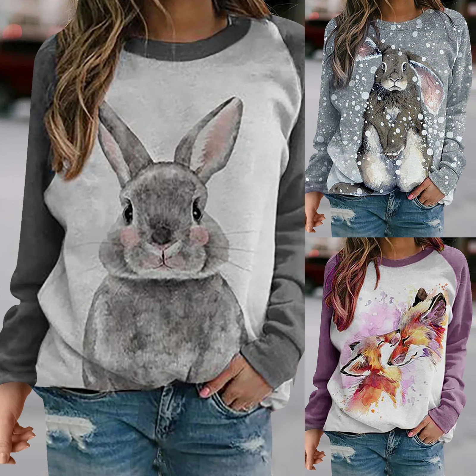 

Универсальный Свободный пуловер с капюшоном, 2 цвета, с принтом кролика, Новинка весна-осень 2021, корейские тонкие Молодежные студенческие То...