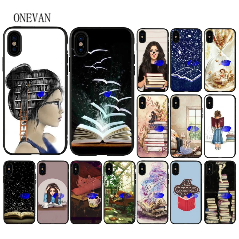 Девочка чтение волшебных книг черный мягкий чехол для телефона с изображением