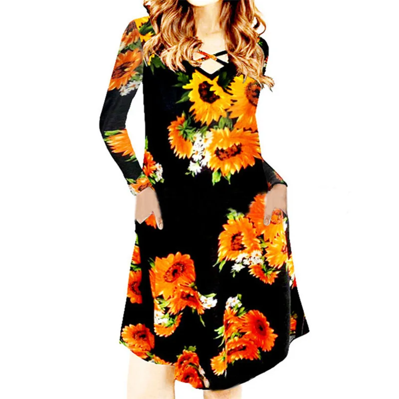 [Низкая цена] 2020 осеннее женское новое и зимнее платье с v-образным вырезом