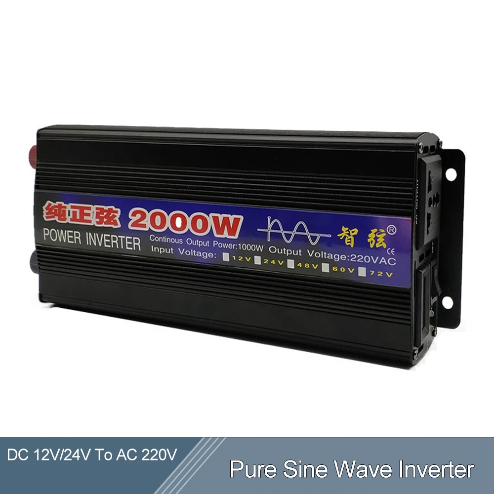 

Pure Sine Wave Inverter 1000W 2000W Power Solar Car Inverters DC 12V 24V To AC 220V Voltage Micro Transformers With LED Displays