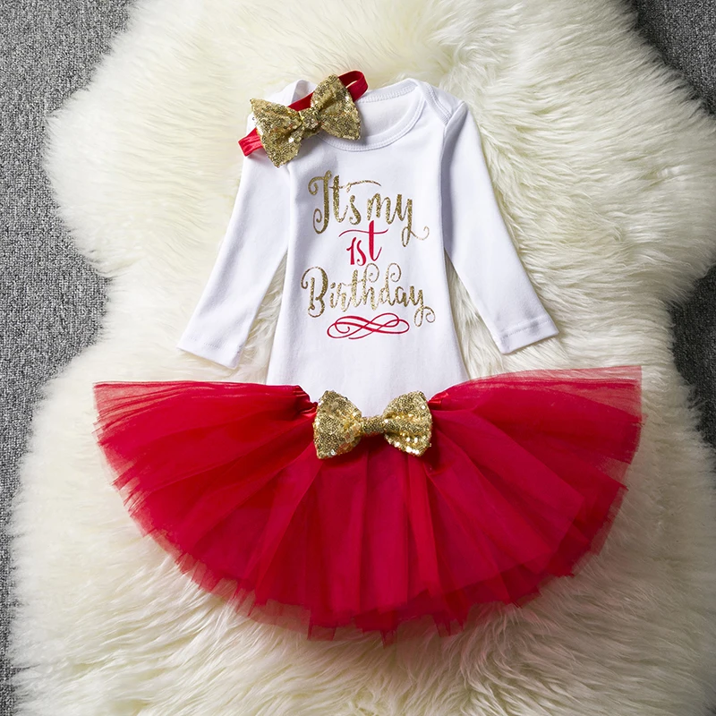 First Year Baby Dress Sets Newborn Girl Birthday Cake Smash Outfit Toddler Little Infant Party Wear Kids Clothes | Детская одежда и