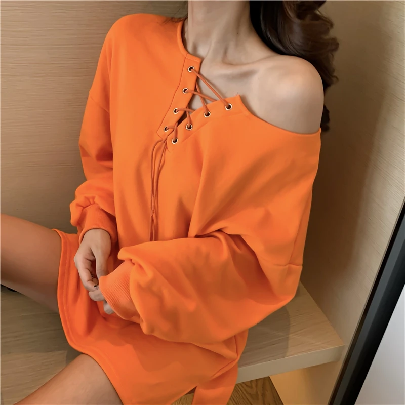 

Off The Shoulder Cross Mid Length Cut Out Casual Sweater Hoodie