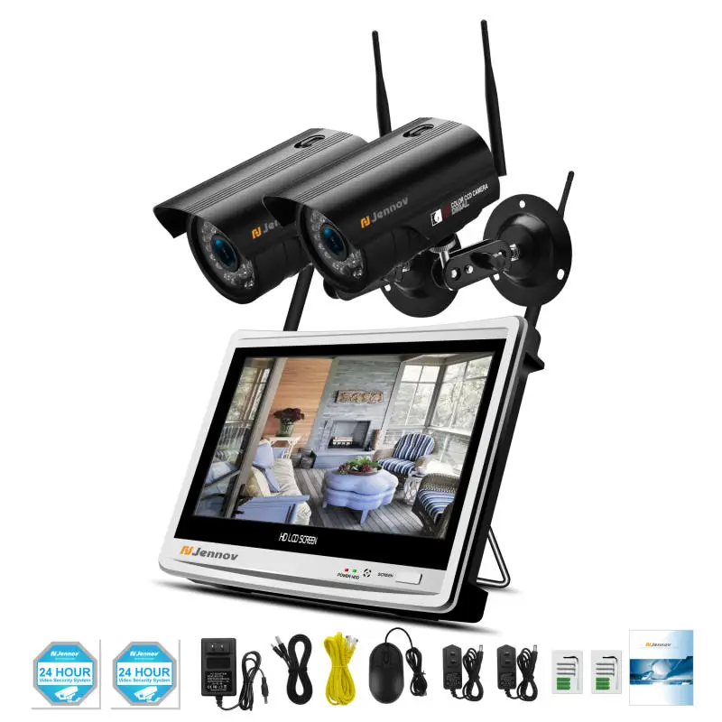 2 Pieces Cameras Jennov 4CH 1080P 2MP 12 дюймов комплект видеонаблюдения камера беспроводная система безопасности 12 дюймов Беспроводной ЖК NVR монитор CCTV комплект IP66 - Цвет: 2 Pieces Cameras