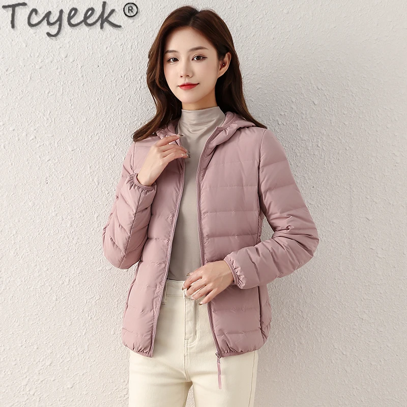 

Tcyeek Winter Light Jacket for Women 90% White Duck Down Coats Famale Short Hooded Parkas Korean Style Kurtki Damskie SQQ547
