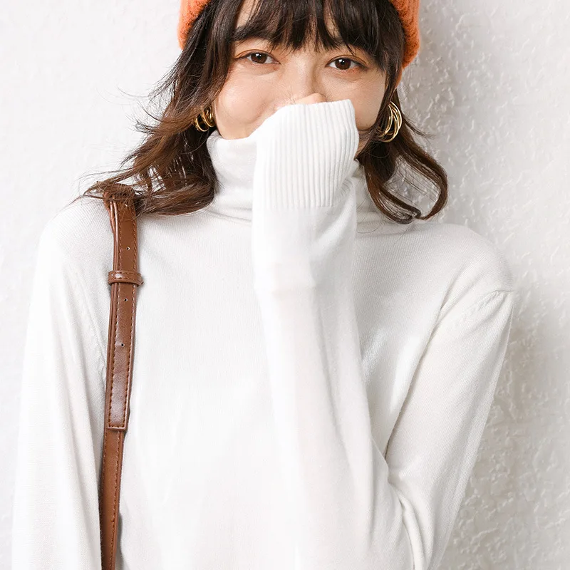 

Women's Knit Sweater 2020 Loose Bottom Korean-Style Knitted Sweater Pure Color Pullover Heap Collar Long-Sleeve Knitting