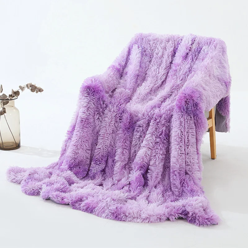 

160*200cm Shaggy Coral Blanket Warm Plush Tie-dye Purple Nap Blanket Winter Soft Blanket For Bed Sofa Home Textile Supplies