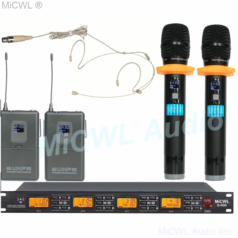 MiCWL Audio UHF Wireless Karaoke Mic Microphone System Handheld Skin Color Omnidirectional ear Hook Headset Lapel MiCWL G900