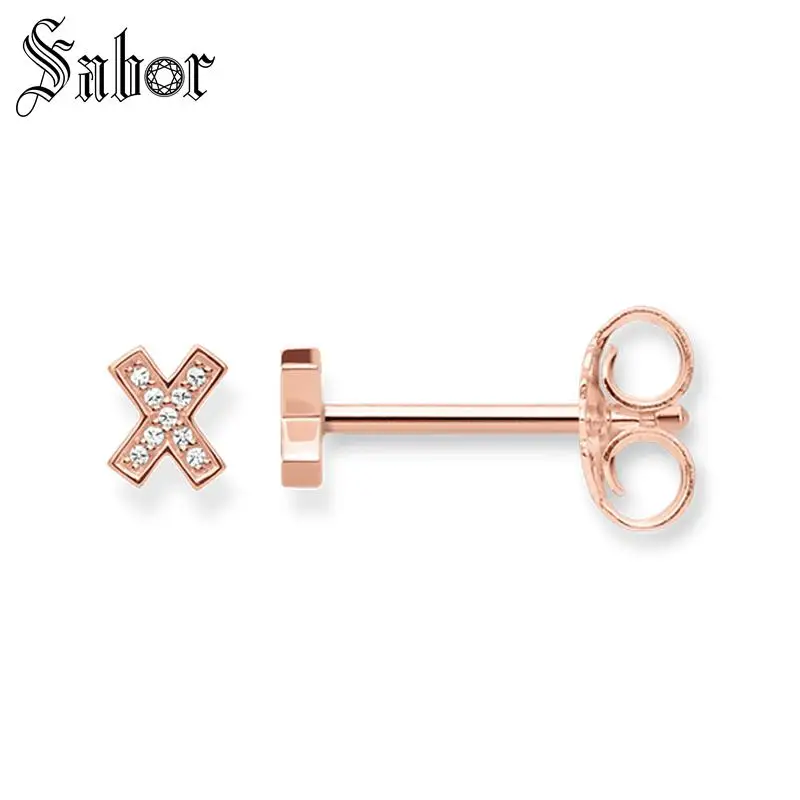 Женские серьги гвоздики из розового золота с крестом|Серьги-гвоздики| |