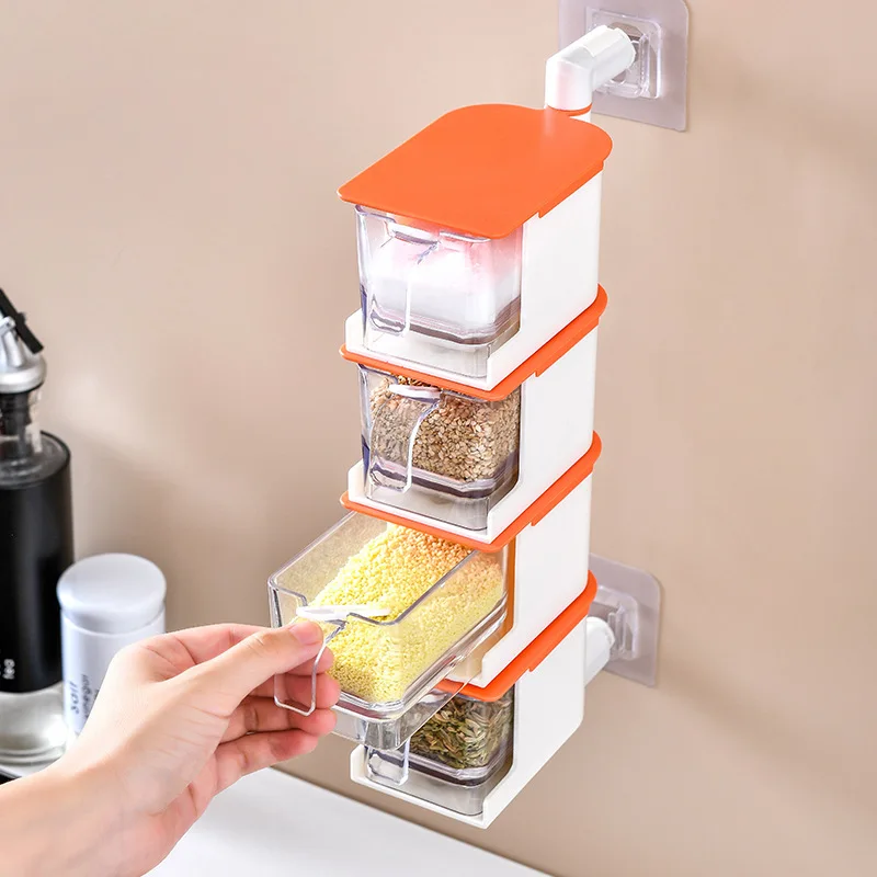 

Креативная многослойная коробка для приправ, коробка для специй, многослойная настенная вращающаяся, хорошее хранение, маленькие шейкеры д...