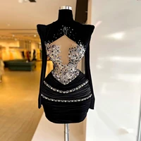 unique elegant prom dresses long sleeves high neck appliques crystals short mini length women party cocktail gowns custom made