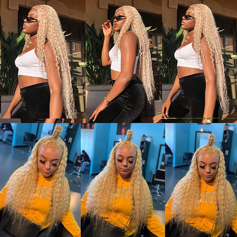 613 глубокая волна пряди с фронтальной 13x4 бразильские волосы Мёд блондинка 100%