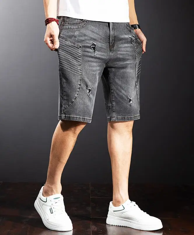 Summer Denim Shorts Male Jeans Men Denim Shorts Trendy Jogger Ankle Harem Jeans Stretch Pants Men's Ripped Wave Trousers