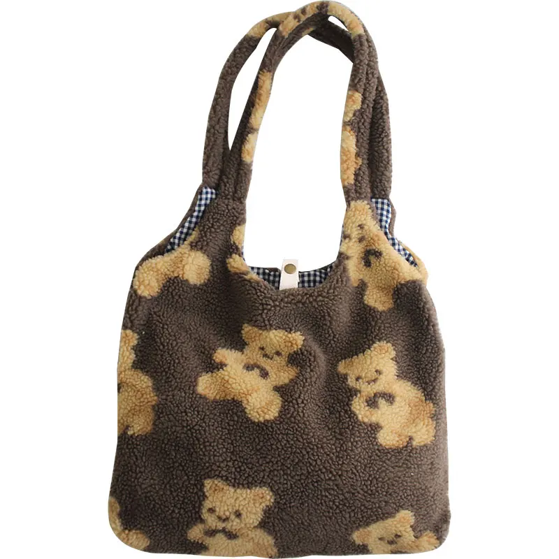 

Lovely bear lamb plush large capacity girl bag autumn and winter Japanese and Korean student handbag shoulder bag