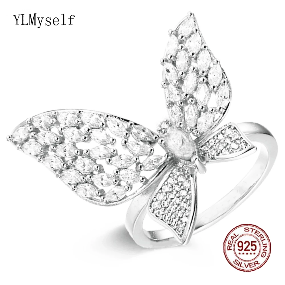 

Real 925 Sterling Silver Rings For Women Cute Animal Butterfly Pave Sparkly Zircon Gorgeous Statement Fine Jewelry