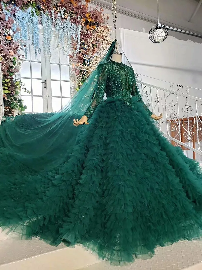 Темно-зеленое с длинным рукавом свадебные платья Цепочки и ожерелья элегантные