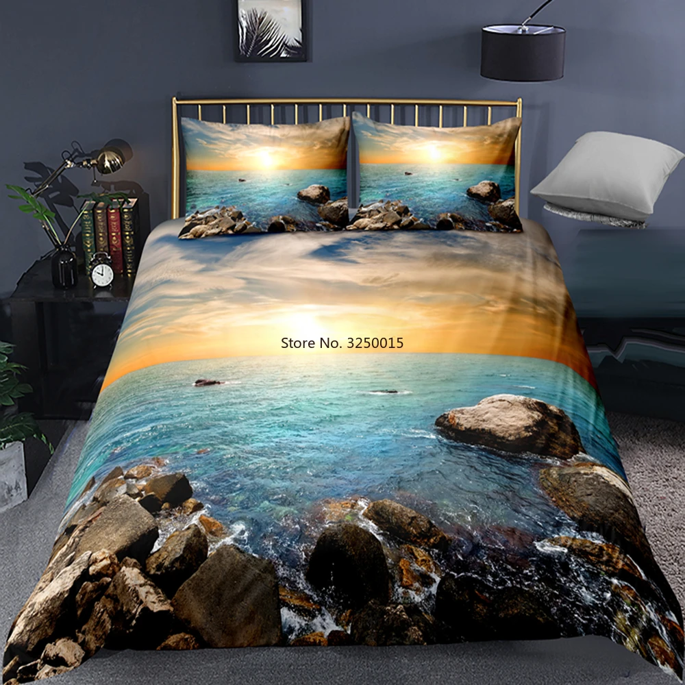 

Beautiful Sunset Lavender Single Double Romantic Duvet Cover Set 2-3 Pcs Sea Beach Printed Bedding Comfotable with Pillowcase