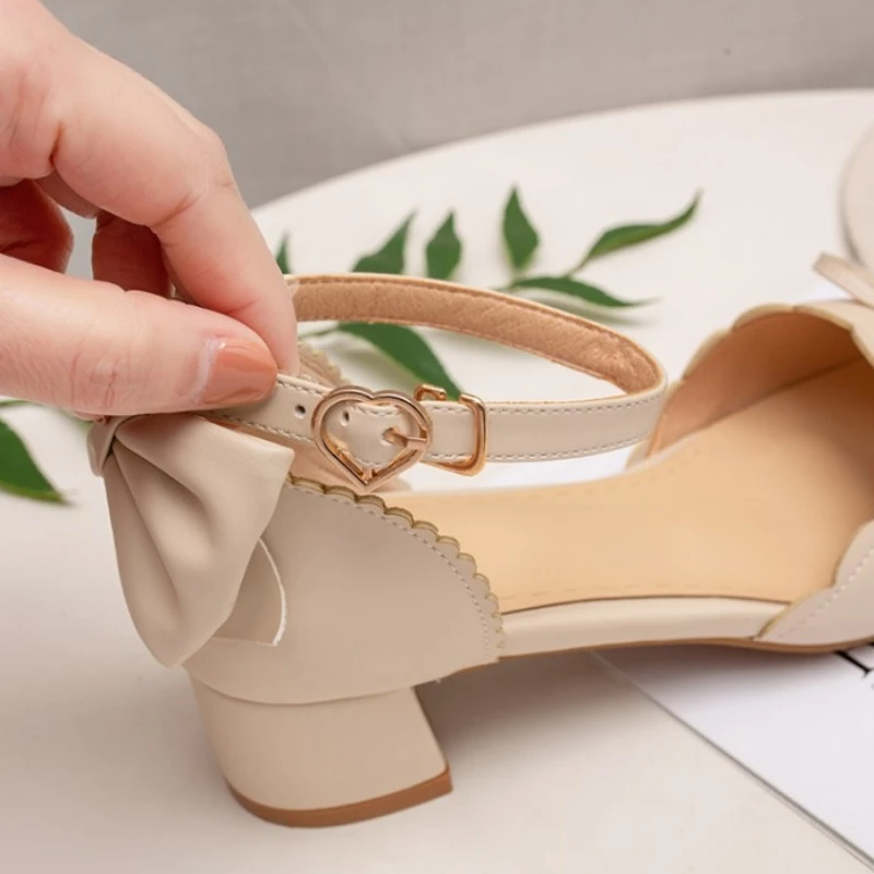 

Tuyoki Women Sandals Square Heel Bowtie Buckle Metal Shoes Women Round Toe Crystal Sweet Color Casual Footwear Size 30-43