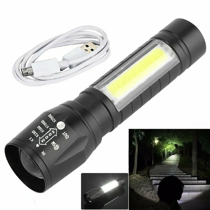 

Waterproof Portable T6 COB LED Tactical USB Rechargeable 3 Modes Camping Lantern Zoomable Flashlight Torch Lamp Focus Light