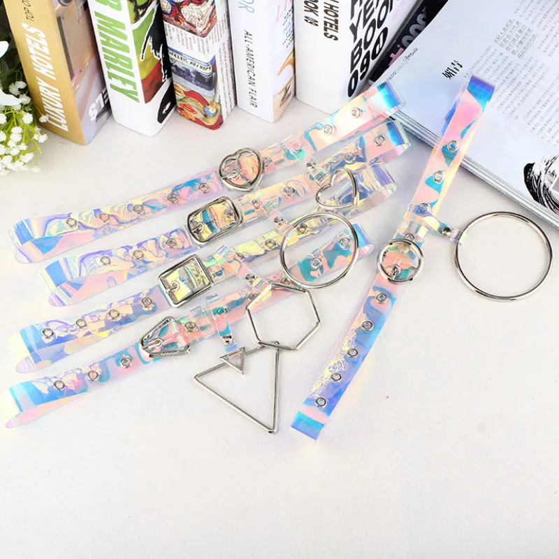 

Новинка 2020, Прозрачный лазерный голографический женский ремень в стиле панк, прозрачная цветная Пряжка, широкая талия, круглый металлическ...