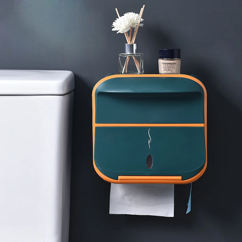 

Double-Layer Wall-Mounted Toilet Paper Box Abs Punch-Free Bathroom Storage Waterproof Toilet Paper Rolls Custom WC Accessories