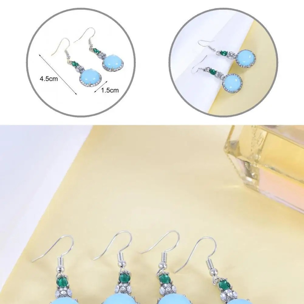 

Ornament 1 Pair Retro Light Blue Hook Earrings Accessory Women Earrings Rhinestone for Anniversary