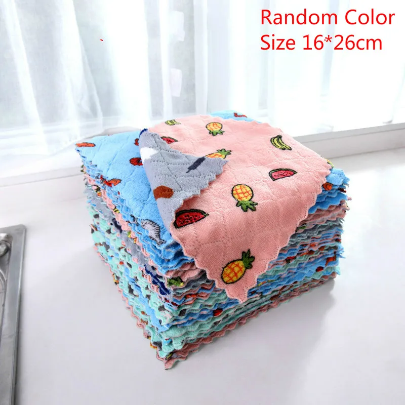 

100 шт. двусторонняя печать Толстая Коралловая флисовая Бытовая супер впитывающая микрофибра полотенце для кухни салфетка для мытья посуды