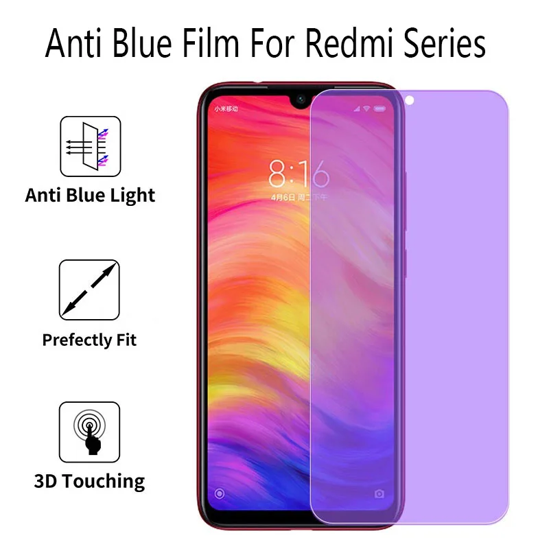 

2 шт Анти-синий фиолетовый светильник Защитная пленка для экрана для Redmi Note 8/7/6 Pro Анти-синее закаленное стекло для Redmi 6/7/8A