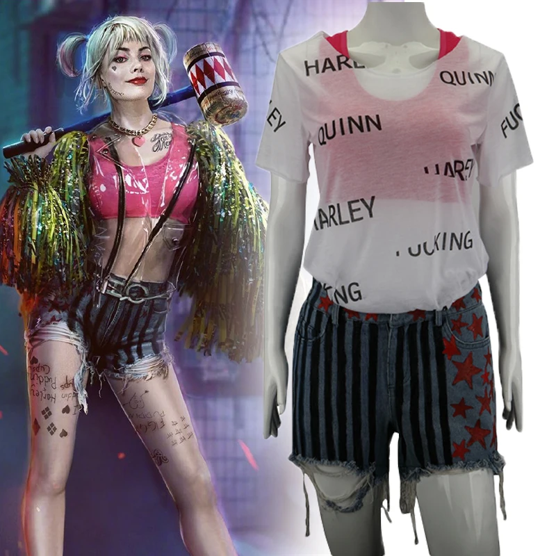 Костюм DC Movie Birds of Prey Харли Куинн, Повседневная футболка для косплея, костюм для Хэллоуина вечеринки