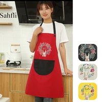 household kitchen hanging neck aprons adult apron with pocket cute rabbit wreath waterproof fashion antifouling working clothing