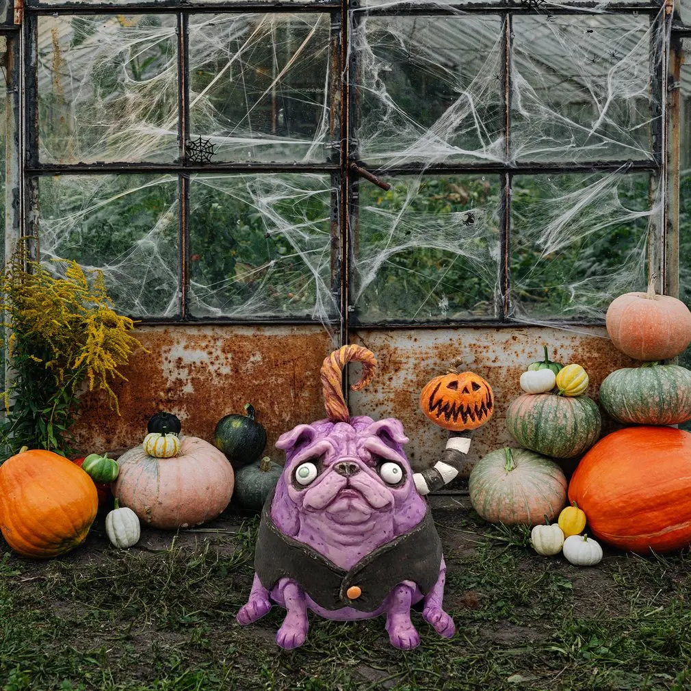 Симпатичная Fgert Хэллоуин Сидящая статуя мопса рождественское животное