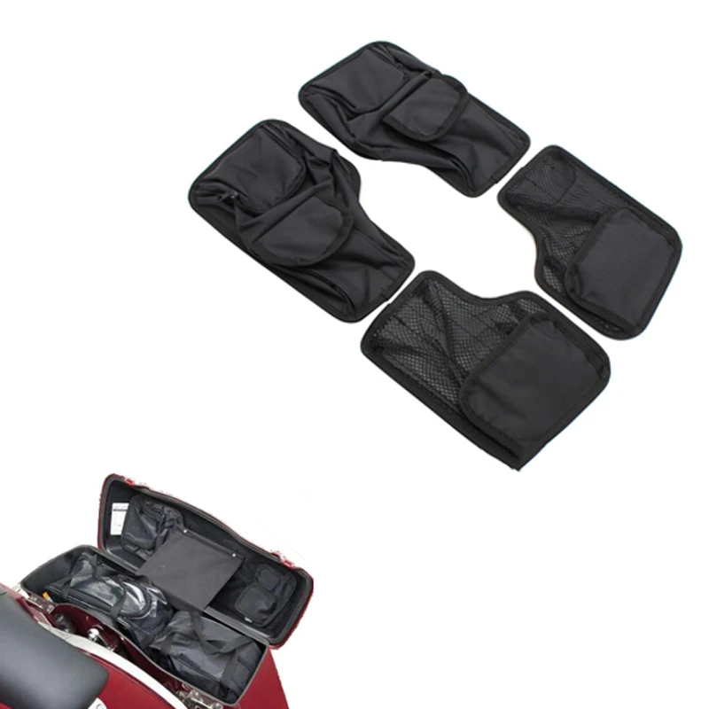 

4Pcs Motorcycle Black Saddlemen Hard Saddlebags Lid Organizer Kit for Touring 1996-2013
