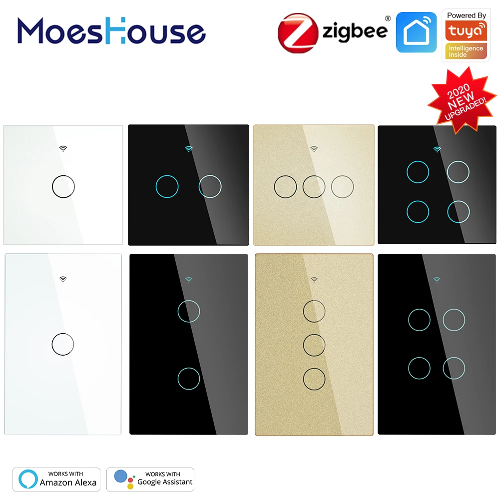 

MoesHouse ZigBee Wall Touch Smart Light Switch With Neutral/No Neutral No Capacitor Smart Life Works with Alexa Google Home