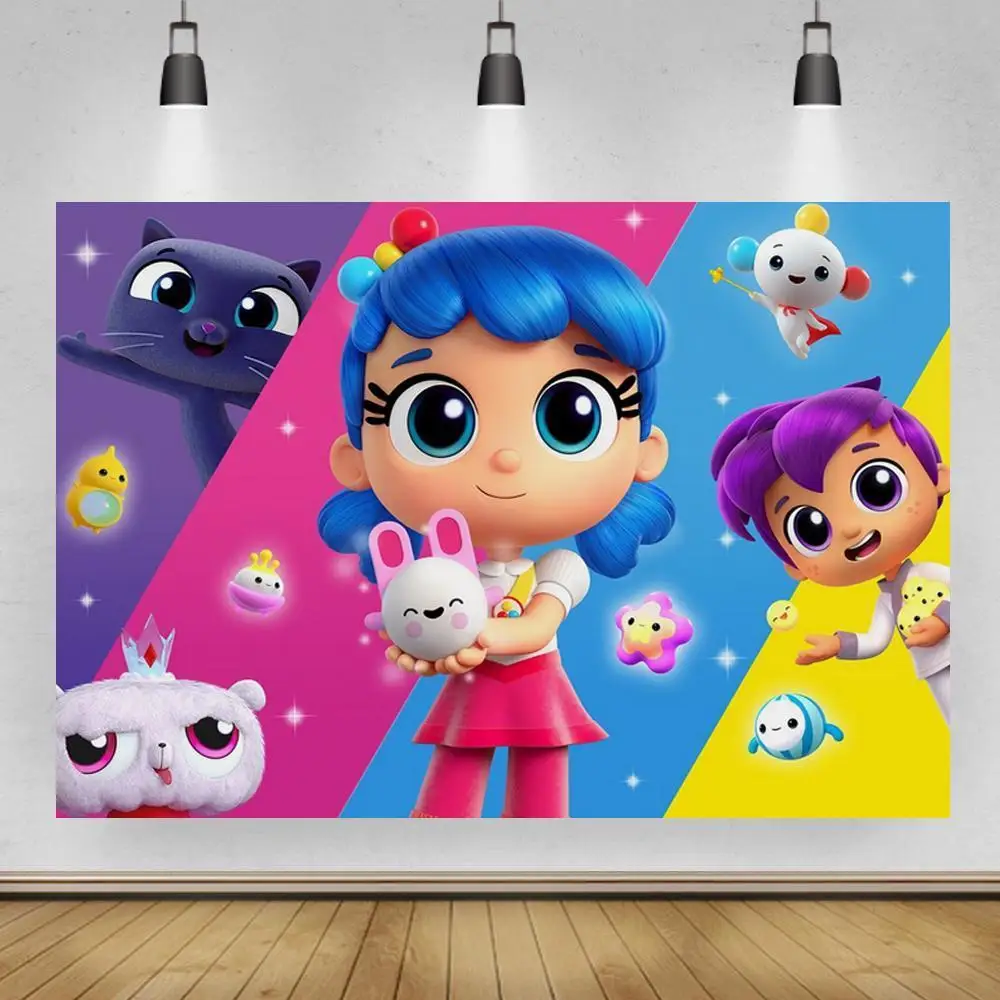 Радужные полосы мультфильм девочка принцесса фотография фоны Дети День рождения Кролик Кот торт десерт стол Декор фоны