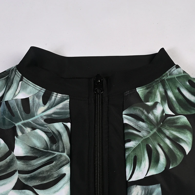 

Women Long Sleeve Two-pieces Swimwear Ladies Floral Zipper High Waist Bikini Set Female Push Up Beach Bathing Set