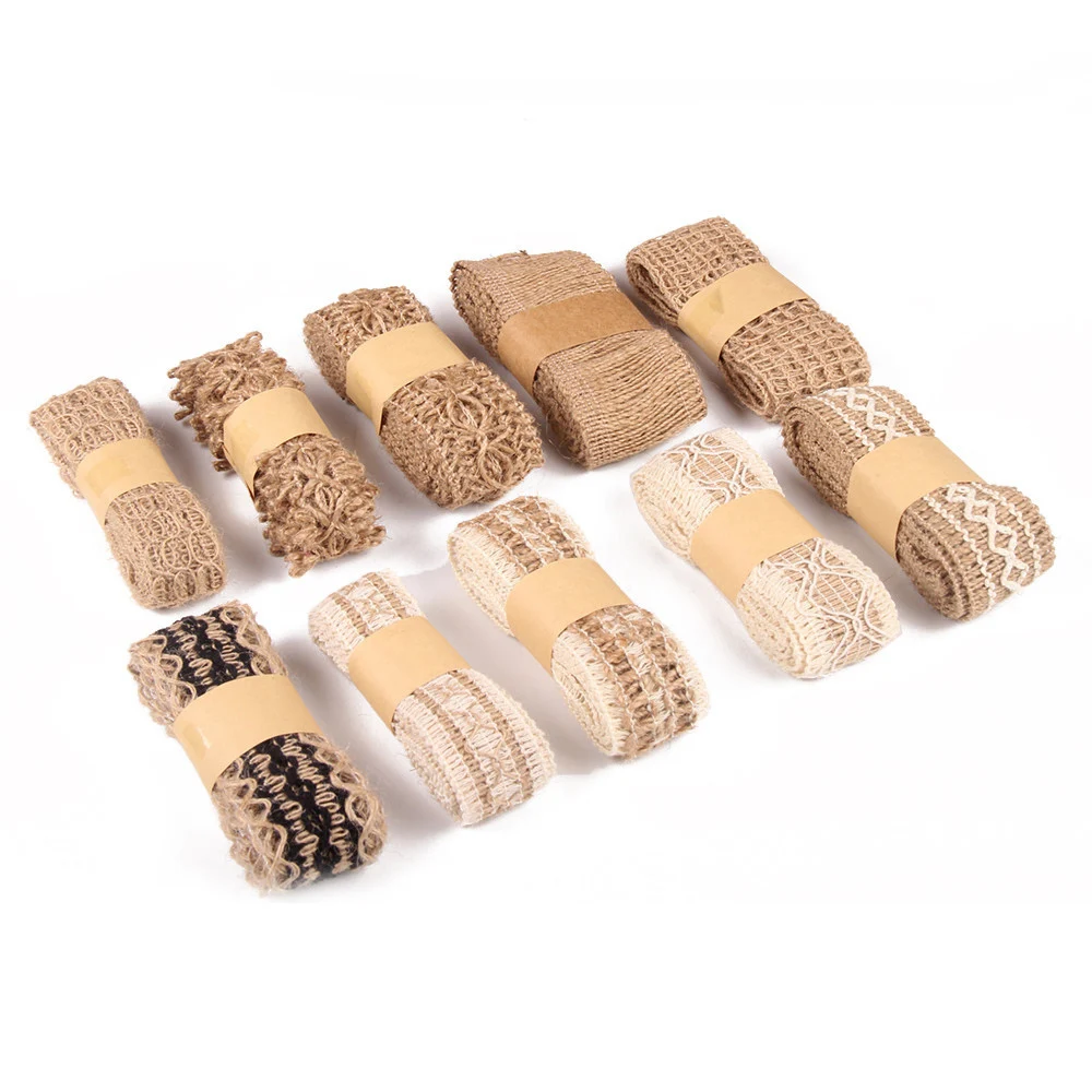

2m Natural Jute Burlap Hessian Jute Ribbon Twine Flower Pattern Wedding Party Supplies Burlap Ribbon DIY Burlap Rope Craft