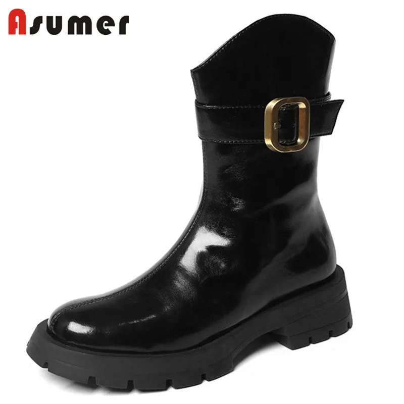 

Полусапожки женские Asumer из натуральной кожи, на толстой подошве, на молнии, 2022