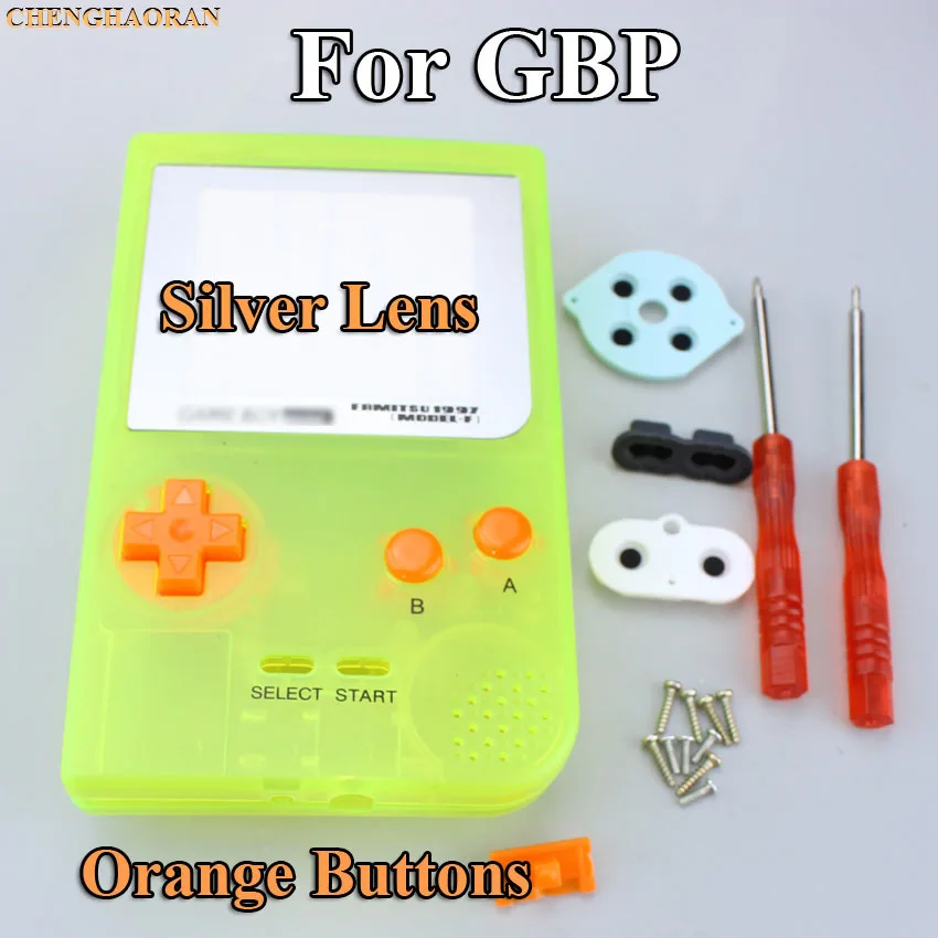 1set Luminous Yellow Green Housing Shell case cover For Gameboy Pocket Console Screwdriver Rubber Silver lens Blue Button Kit |