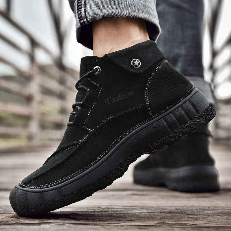Новинка Мужская обувь Повседневные уличные ботинки из натуральной кожи зимняя