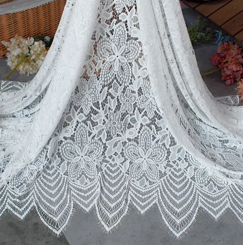 

3Meter price High quality Soft white summer dress lace fabric French lace chantilly lace Height 150cm, length 300cm