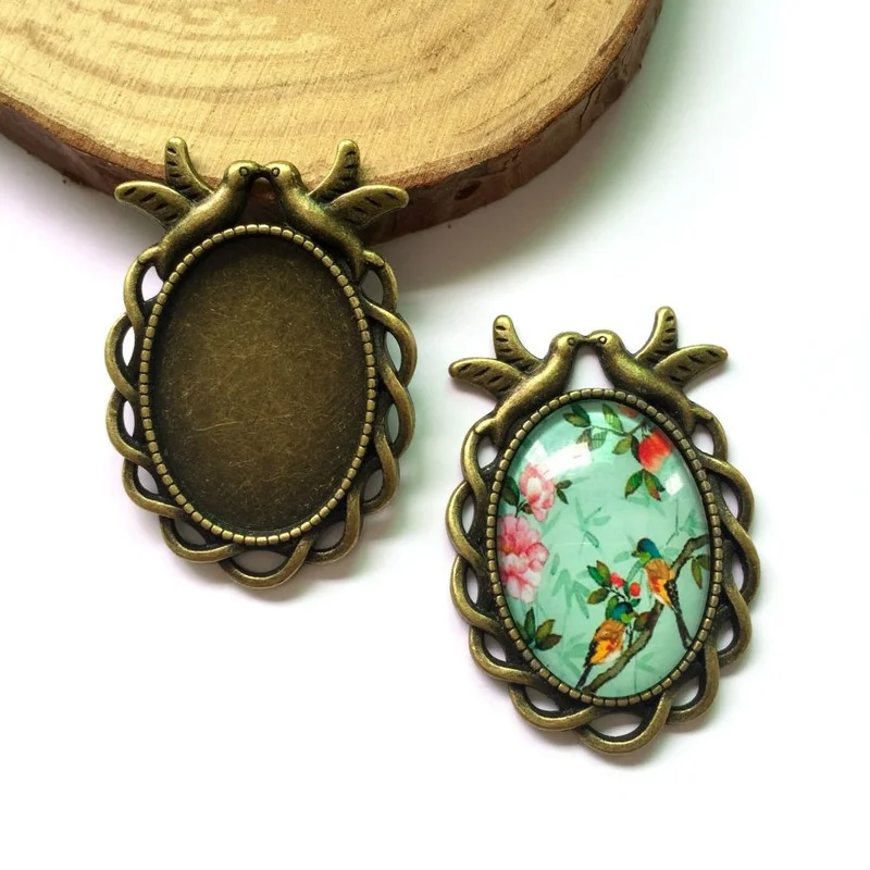 5шт/лот 18x25мм самостоятельно изготовленная основа для ювелирных изделий в форме овала стеклянного кабошона, античная бронзовая подвеска MC-101