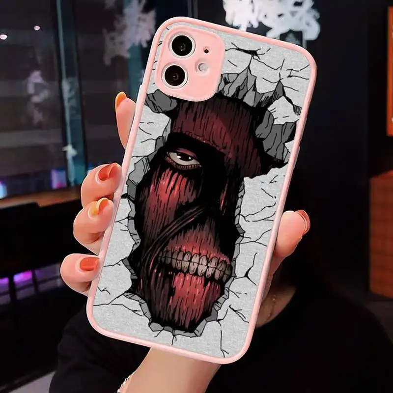 

attack on titan Phone Case For iPhone 12 11 Mini Pro XR XS Max 7 8 Plus X Matte transparent Pink Back Cover