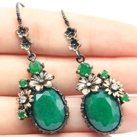 46x19mm neo gothic created 14g real green emerald real red ruby black gold 925 sterling silver earrings