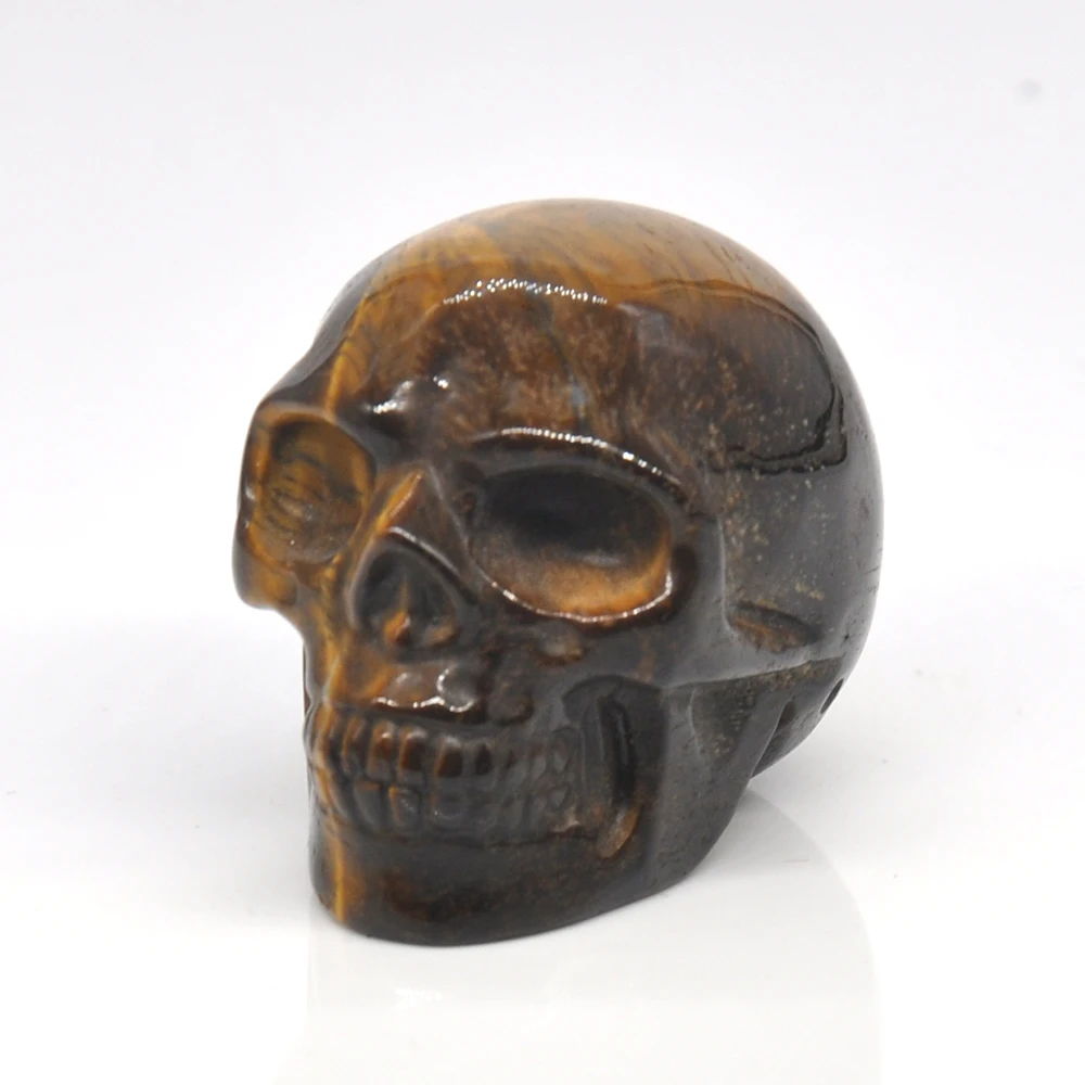 

Skull Statue Natural Tiger Eye Stone Carved Healing Crystal Ornament Reiki Witchcraft Supplies Gemstone Chakra Home Decoration