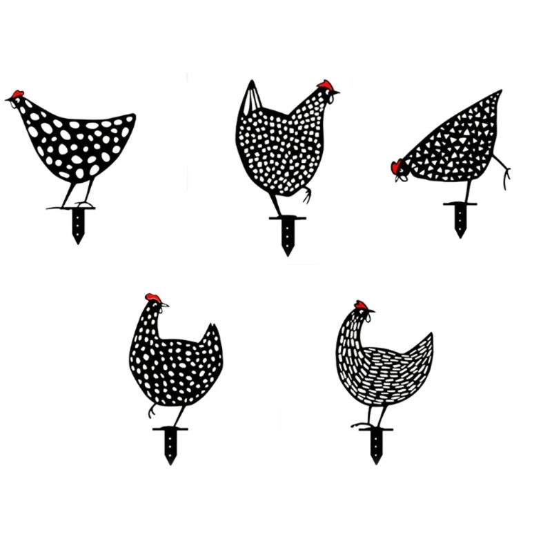

5pcs Animal Rooster Stake Silhouette Art Fairy Garden Yard Lawn Home Decoration