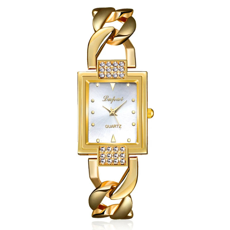 Часы наручные lvpai женские брендовые роскошные золотистые с браслетом стразы -